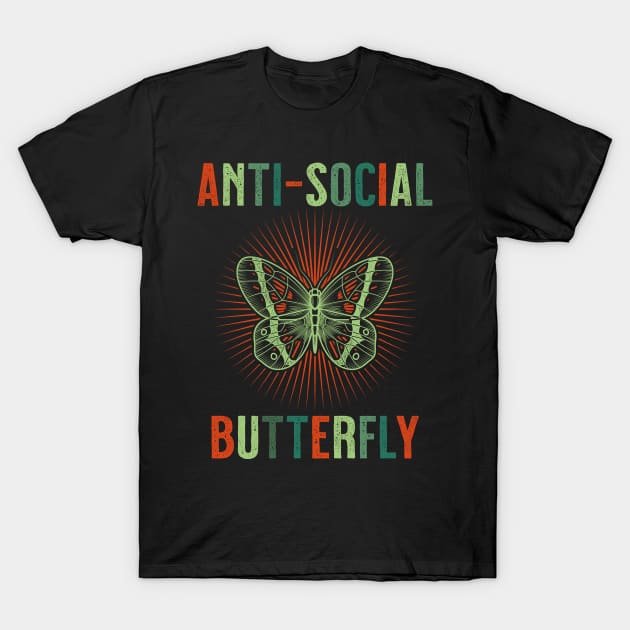 Anti Social Butterfly Shy Distressed Gift T-Shirt by grendelfly73